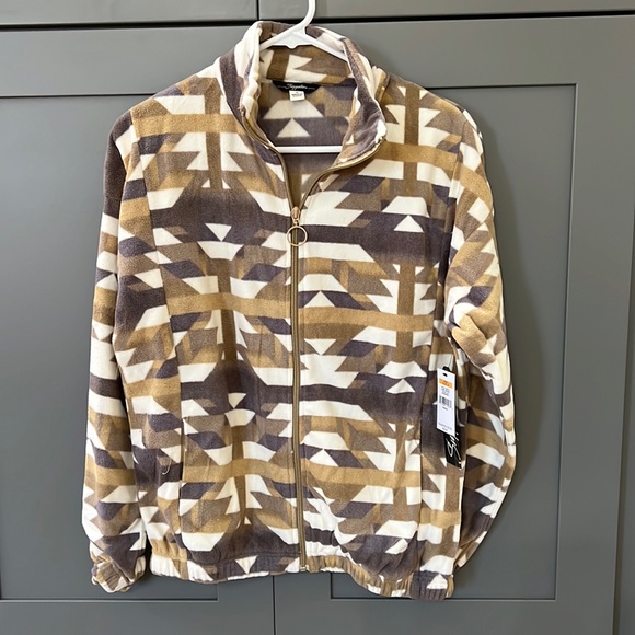 NWT{Supplies by Union Bay}Sz S TanBrownCream Aztec Print Fleece Zip Up w/pockets - Picture 1 of 9